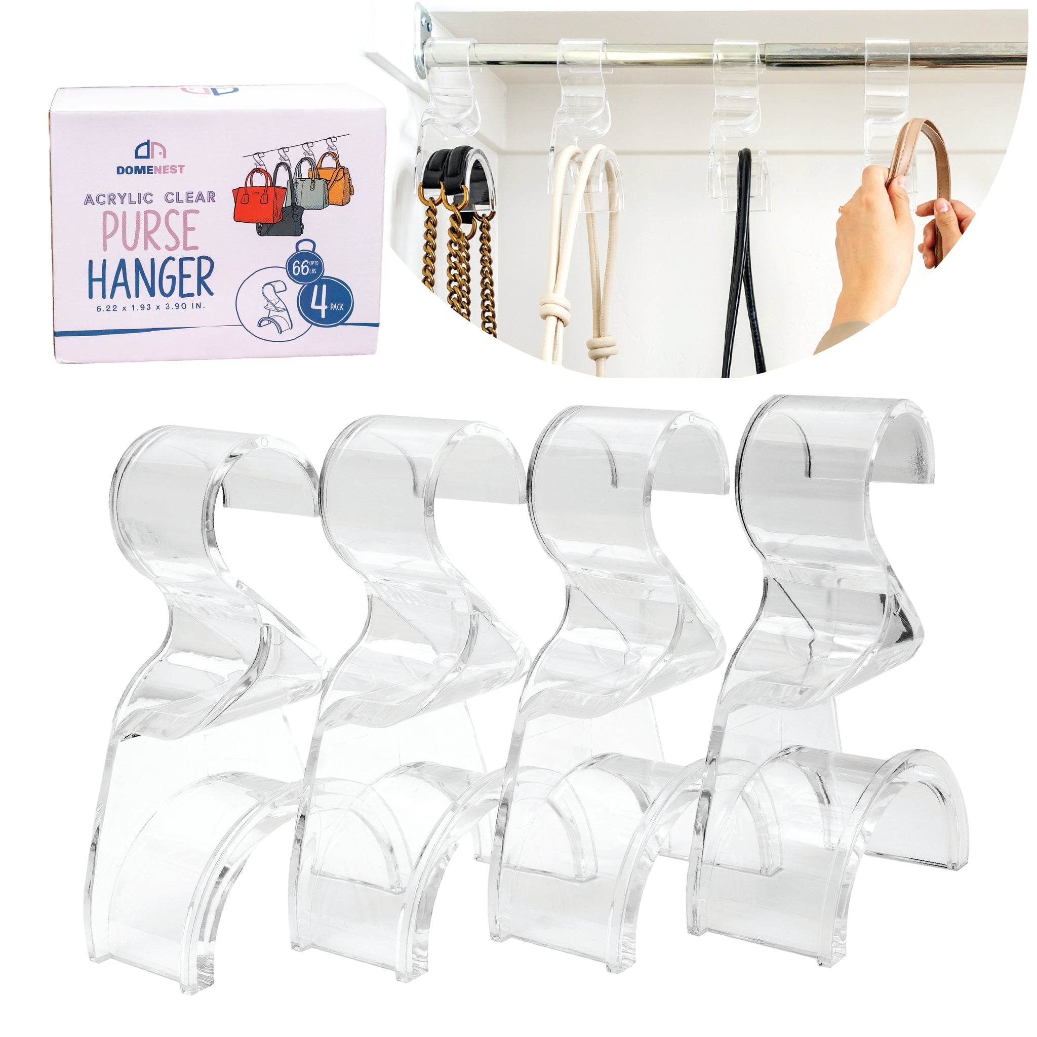 DomeNest Clear Acrylic Backpack & Purse Hangers for Closet - 4 Pack