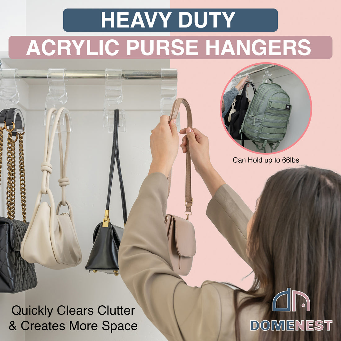 DomeNest Clear Acrylic Backpack & Purse Hangers for Closet - 4 Pack